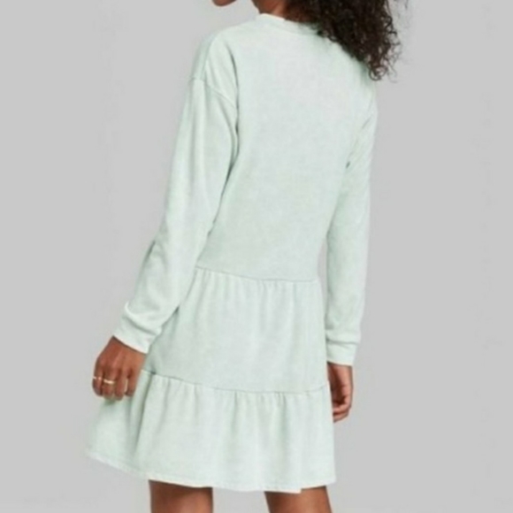 WILD FABLE Extra Small Light Blue Mineral Wash Tiered Sweatshirt Dress - Picture 3 of 11